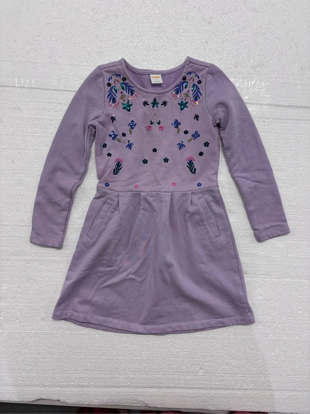 Gymboree Size 7 Girls Purple Embroidery Dress 100% Cotton Sequins  Floral Party
